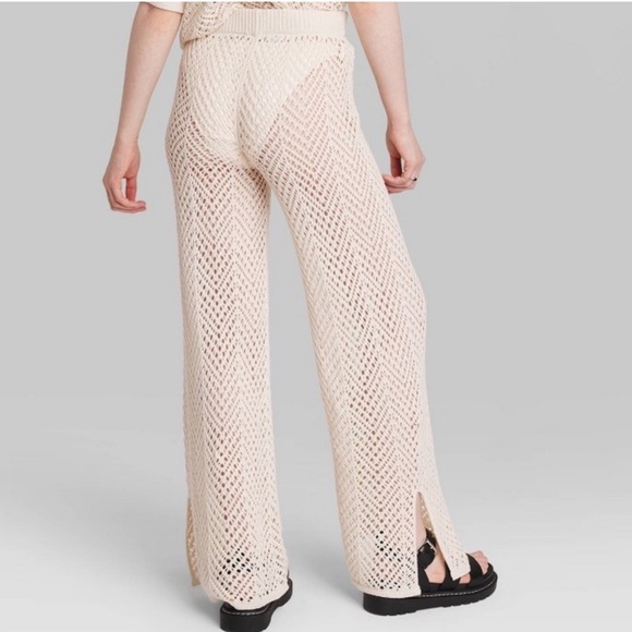 WILD FABLE Wide Leg Open-Work Pointelle Pants in Off White - Picture 2 of 3